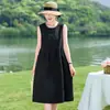 Vestido de Verano para Mamá 2026 Estilo Nuevo para Mujeres de Mediana Edad y Mayores, Vestido de Algodón y Seda, Elegante Vestido sin Mangas tipo Tanque, Elegante y de Corte Holgado