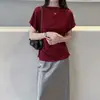 Camiseta de manga corta con cuello alto redondo, tacto frío, mezcla de satén de acetato para mujer, nuevo top ligero y simple de verano, camiseta de acetato