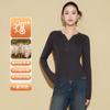 Camiseta Térmica de Manga Larga con Cuello en V y Botones para Mujer, Lana Merino Fibra Acrílica, Generadora de Calor 10A Ropa Interior Térmica Antibacteriana para Mujer