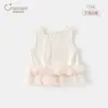 Conjunto de Verão Fofo Estilo Férias: Colete sem Mangas de Renda Doce Antibacteriano para Meninas e Shorts Jeans Conjunto de Duas Peças
