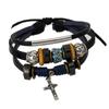 Pulsera de cuero de moda al por mayor pulsera de cuentas de cuero vacuno con cruz pulsera europea y americana pedido original de comercio exterior