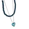 Collar de Cuentas Azules Estilo Ins Simple para Mujer Nicho Versátil Dulce Fresco Doble Capa Apilado Colgante de Corazón Cadena para Clavícula