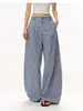 Directo del fabricante: Pantalones de cuadros azules holgados con pliegues estilo americano, pantalones casuales ligeros para mujer, pantalones casuales holgados de pierna ancha para verano