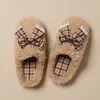Exquisitas y vintage~Pantuflas de algodón con lazo de encaje a cuadros franceses, otoño e invierno, en una paleta de colores suave y versátil, perfectas para mujeres