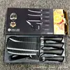 Conjunto de Facas de Cozinha em Estoque 0238A Padrão Onda Ferradura Negra Conjunto de Seis Peças Faca de Cozinha de Aço Inoxidável Faca de Fatiar