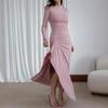 Transfronterizo 2024 Europa y Estados Unidos otoño e invierno nuevo vestido de moda ajustado de manga larga INS vestido casual de encaje elástico
