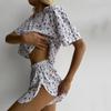 Traje Deportivo Transfronterizo Nuevo Europeo y Americano para Mujer, Conjunto de Dos Piezas de Pijama Sexy con Estampado de Mangas Cortas y Pantalones Cortos Divididos