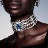 AliExpress Venda Quente Colar Geométrico Azul Diamante Moda Feminina Colar de Múltiplas Fileiras Colar de Festa com Strass Colares