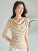 26 Nuevo Top Chaleco de Manga Acampanada Color Caqui Claro Primavera/Verano con Diseño de Cuello Superpuesto Camiseta para Mujer 22771
