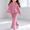 Conjunto Informal Nuevo para Niñas Estilo Coreano Sudadera con Capucha y Cremallera Manga Larga Pantalones Largos Ligeramente Acampanados Conjunto de Dos Piezas Otoño/Invierno