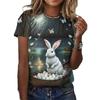Camiseta con Estampado Digital 3D de Conejo Lindo para Mujer, Camiseta Divertida de Animales, Top Casual de Verano con Cuello Redondo, Manga Corta