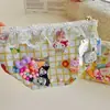 Bolsa hecha a mano de origen estampado de dibujos animados transparente arena movediza pequeña bolsa de cosméticos boca sobre rojo encaje bolsa pequeña venta al por mayor