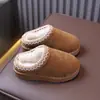 Pantuflas de algodón para niños, estilo simple de invierno para niños, diseño de papa pequeña, para uso en interiores, forradas de felpa, con talón cerrado, zapatos de algodón cálidos para padres e hijos