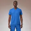 Uniforme de Trabalho para Homens e Mulheres, Roupa Cirúrgica de Doutor e Enfermeiro, Gola V, Xadrez Fino, Respirável, Touca de Enfermeiro