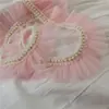 Novo Estilo Gola Continental Babado Renda com Pérolas Decoração Plissada Acessórios de Renda em Rede