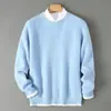 Suéter de Lana 100% Engrosado Grano de Arroz Bai Cai Rong para Hombre Otoño Invierno Cuello Redondo Suéter Casual Tejido Holgado Capa Base
