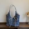2025 Nuevo Lazo Bolso Tote de Mezclilla de Alta Gama para Mujer de Gran Capacidad para Todo Uso para Viajeros