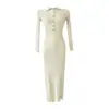 Comercio Exterior Vestido de Punto de Color Sólido Chic Estilo Coreano para Mujer Adelgazante Ajustado Base Elegante de Longitud Media Vestido Suéter