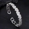 Pulsera Abierta de Corazón con Circonita de Lujo Ligero Transfronteriza Europea y Americana Moda Versátil Creativa Conjunto de Anillo y Pulsera