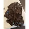 Pijama Retro Estilo Nuvem Algodão Xadrez Marrom com Gola Peter Pan de Renda Azul, Conjunto de Shorts de Manga Curta, Adequado para Uso Diário como Pijama