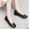 Zapatos de Trabajo para Cuatro Estaciones, Zapatos Planos Negros de Suela Plana para Azafatas Profesionales, Zapatos de Trabajo de Punta Redonda y Suela Suave, Zapatos de Cuero, Zapatos de Salón Formales para Mujer, Antideslizantes