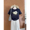 Camiseta Básica Casual Juvenil de Algodón Puro con Cuello Redondo y Manga Corta de Corte Regular para Mujer 206 Primavera y Verano