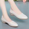 Zapatos de primavera nuevos de boca baja con punta de encaje, cuña, tacón medio, suela suave, para no cansar los pies, tacón grueso, pequeños zapatos de cuero para mujeres de mediana edad y mayores.