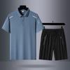 Traje de verano para hombres de mediana edad y mayores, deportivo, de ocio, de verano, de seda helada, con camisa polo de manga corta, traje de tres piezas para hombres