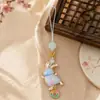 Lindo Colgante Llavero Conejo Corredor Brocado Canción Colgante para Bolso Hecho a Mano Estilo Chino Adorno de Conejo de Jade Regalo de Vacaciones