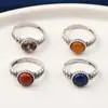 Anillo de Plata de Ley 990 Plata Pura Anillo de Trigo Vintage Desgastado Ajustable Lapis Lázuli Ámbar Anillo de Ágata Roja del Sur