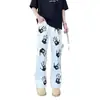 Vibras de la Alta Calle Americana Estampado de Palmeras Jeans Blancos Marca de Tendencia para Hombre Guapo Hiphop Rectos Estilizadores Pantalones Bootcut