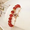 Pulsera de Ramas Doradas y Hojas de Jade Estilo Ins Diseño de Nicho Pulsera de Temperamento de Alto Sentido para Mujer Tono Vibrante con Joyería de Mano Venta al por Mayor