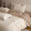 Juego Sencillo de Jacquard 100% Algodón de Cuatro Piezas Funda Nórdica Sábana Tacto de Alta Gama Bordado Sueño al Desnudo Algodón Puro Amigable con la Piel Funda Nórdica Ropa de Cama