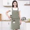 Avental impermeável de cor sólida simples com bordado de cogumelo para uso na cozinha, à prova de óleo, resistente a manchas, resistente à sujeira, com bolso grande com zíper