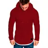 Nueva camiseta de manga larga con capucha para hombre, cuello redondo, corte ajustado, color liso, costuras, rayas, plisada, manga raglán, ropa para hombre