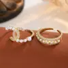 Anillo Exquisito Francés de Doble C con Perlas Set de Dos Piezas Elegante Versátil Zirconia Incrustada Anillo Abierto Ajustable para Mujer