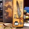 Set de Pluma de Ave Estilo Europeo Retro y Sello de Cera, Caja de Regalo con Pluma de Inmersión, Regalo de Cumpleaños, Regalo del Día del Niño para Compañeros de Clase