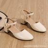 Sapatos Femininos de Salto Bloco Vazado Camada Única Primavera e Outono Novos Camurça Salto Shoplifted Tira Traseira Versátil Confortáveis Baotou Para Usar por Cima Sapatos de Salto Alto
