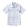 Uniforme Escolar de Verão para Alunos do Ensino Fundamental Camisa de Manga Curta para Meninos Algodão Puro Fina Estilo Britânico Camisa de Manga Meia-Manga Xadrez Branco e Azul Infantil