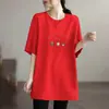 Camiseta de Manga Corta de Comercio Exterior, Talla Grande Holgada para Mujer de Verano, Nuevo Estilo 2026, de Longitud Media, Versátil, Casual, Top que Favorece la Figura, Estilo Ins