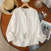Camisa de Algodão com Gola Alta para Primavera e Outono de 2026, Artística e Fresca, Versátil Casual Solta Manga Longa