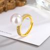 [Fábrica] Anillo de Conchas Ajustable Abierto Multicolor Negro y Gris para Mujer con Incrustación de Anillo de Perla de Imitación de Zirconia