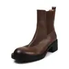 Botines de piel de vaca de primera capa para mujer, acabado pulido, nuevo estilo otoño/invierno, piel genuina, punta redonda, tacón medio a grueso, bota individual, bota corta