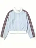 Chamarra casual de bloques de color a rayas estilo americano con cuello alto, nueva colección primavera/otoño 2026, corte holgado, casual y deportiva de moda