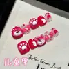 [Uñas Infantiles Yihe] Uñas Portátiles Puramente Hechas a Mano con Lindo Diseño de Osito Rojo Caricaturesco para Niños de 3 a 12 Años, No Tóxicas