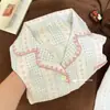 Pijama de niña estilo coreano con rayas simples, cárdigan de primavera y otoño con encaje, conjunto de manga larga y pantalón largo, se puede usar afuera como ropa de estar.