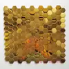 Azulejos Mosaico Espelhados Hexagonais Pequenos de Aço Inoxidável Metálico Estilo Europeu KTV Bar Entrada Azulejos de Parede com Fundo Preto Dourado