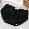 Calcinha feminina respirável de cintura média com borda de renda, calcinha triangular feminina japonesa fofa e doce Meow Girl para estudante