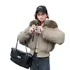 Chica Picante Americana Chaqueta Abrigo de Algodón con Capucha y Cuello de Piel para Mujer Invierno Nuevo Abrigo Chaqueta Acolchada Corta Espesa
