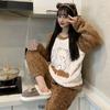 Pijama de felpa para mujer, estilo princesa de invierno, con dibujos animados, cuello redondo, manga larga, pantalones de forro polar coral, ropa de dos piezas para el hogar